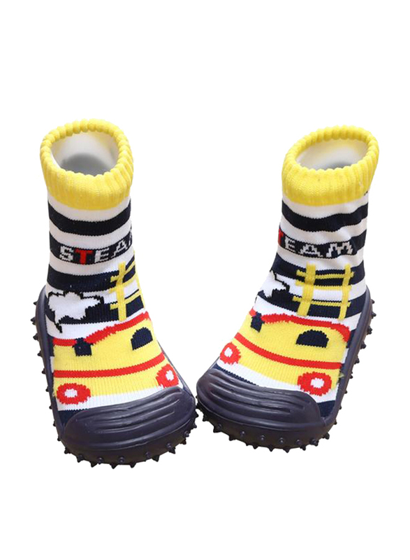 Cool Grip Steam Engine Baby Shoe Socks Unisex, Size 22, 24-36 Months, Yellow
