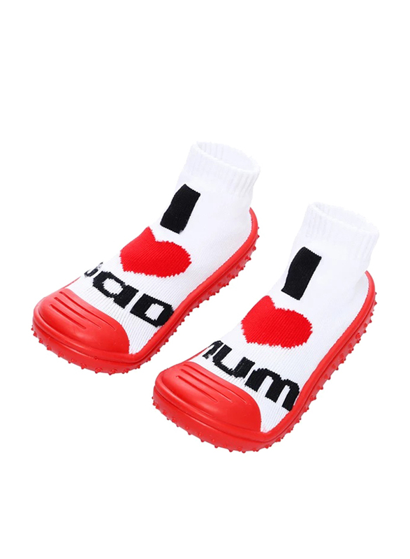 Cool Grip I Love Dad - I Love Mom Baby Shoe Socks Unisex, Size 22, 24-36 Months, Red