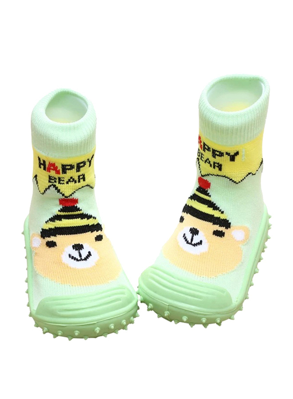 Cool Grip Happy Bear Baby Shoe Socks Unisex, Size 20, 12-18 Months, Green
