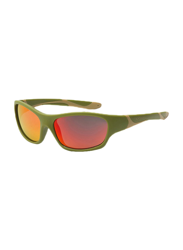 Koolsun Full Rim Sport Sunglasses Kids Unisex, Mirrored Orange Revo Lens, KS-SPOLBR006, 6-12 years, Army Green/Taos Taupe