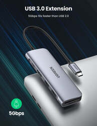 UGREEN USB-C Hub-2xUSB3.0+HDMI+TF/SD with 5Gbps 4K PD Power Supply GRY