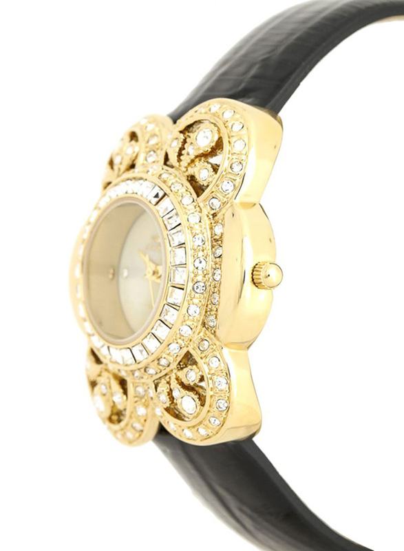 Mon Grandeur Analog Watch for Women with Leather Band, Water Resistant and Stone Studded, GR-IN82453, Black-Gold