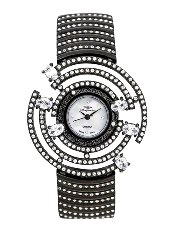 Mon Grandeur Analog Watch for Women with Stainless Steel Band, Water Resistant, Stone Studded, GR-IN10641, Black-White