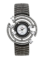 Mon Grandeur Analog Watch for Women with Stainless Steel Band, Water Resistant, Stone Studded, GR-IN10641, Black-White