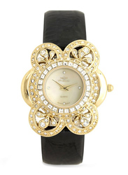 Mon Grandeur Analog Watch for Women with Leather Band, Water Resistant and Stone Studded, GR-IN82453, Black-Gold