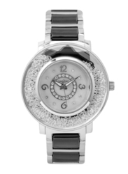 Mon Grandeur Analog Watch for Women with Ceramic Band, Water Resistant and Stone Studded, KK-1023, Black-Grey