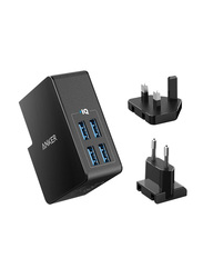Anker PowerPort 4 Lite 4-Port with Interchangeable UK & EU Travel Charger, 18W, White