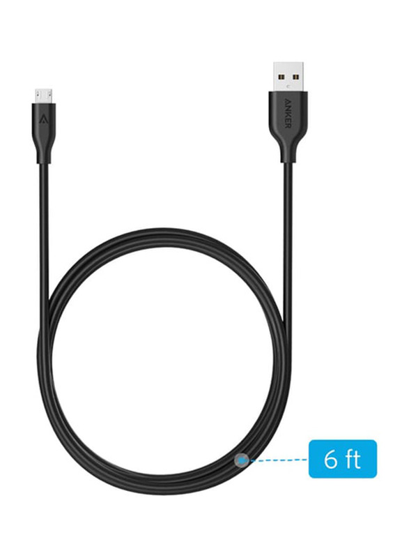 Anker 6-Feet PowerLine Micro-A USB Cable, USB Type-A Male to Micro-A USB for Suitable Devices, AN.A8133H12.BK, Black
