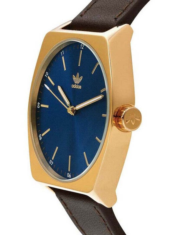 Adidas Process L1 Analog Unisex Watch with Leather Band, Water Resistant, Z05-2959-00, Brown-Blue/Gold