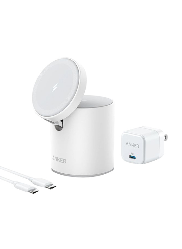 Anker MagGo Magnetic 2 In 1 Wireless USB-C Charger with Charging Station, 20W, White