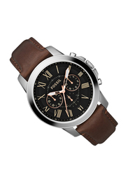 Fossil Grant Analog Watch for Men with Leather Band, Water Resistant and Chronograph, FS4813, Brown-Black
