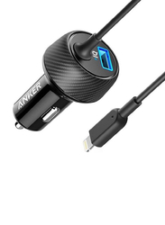 Anker PowerDrive 2 Elite Car Charger with 3-Feet Lightning Connector and USB Port with PowerIQ Technology, Black