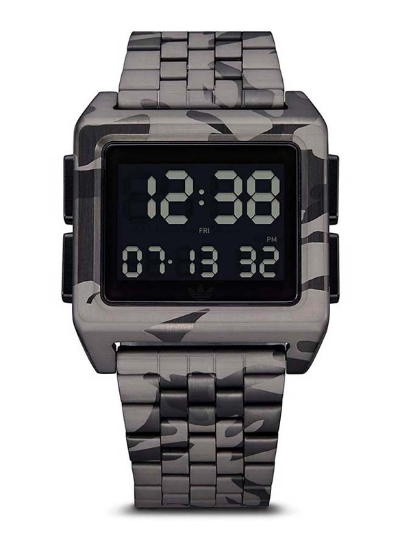 Adidas Archive M1 Digital Watch for Men with Stainless Steel Band, Water Resistant, Z01-819-00, Grey-Black