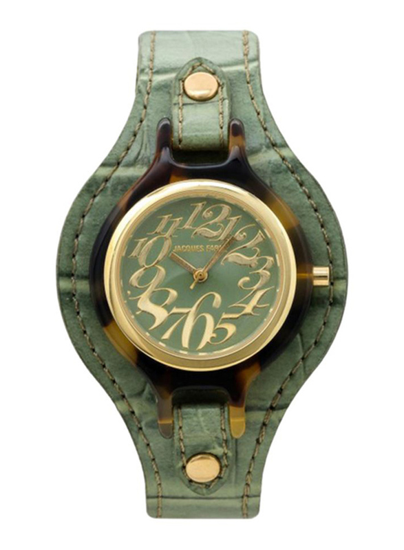 Jacques Farel Analog Watch for Women with Leather Band, FAY9191, Olive-Green