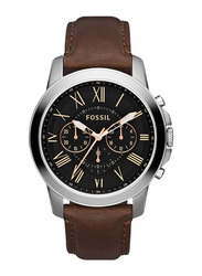 Fossil Grant Analog Watch for Men with Leather Band, Water Resistant and Chronograph, FS4813, Brown-Black