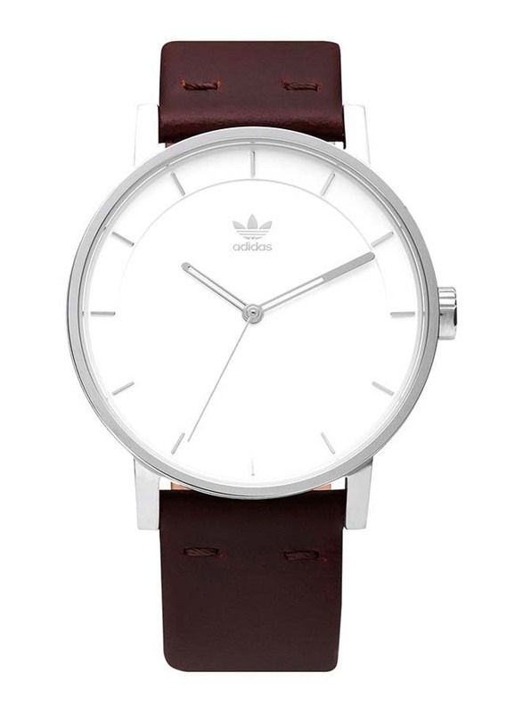 Adidas District L1 Analog Unisex Watch with Leather Band, Water Resistant, Z08-1113-00, Brown-White/Silver