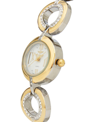 Mon Grandeur Analog Watch for Women with Metal Band, Water Resistant, HG3811L2T, Silver/Gold-White
