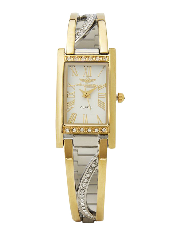 Mon Grandeur Analog Watch for Women with Metal Band, Water Resistant, HG3813L2T, Silver/Gold-White