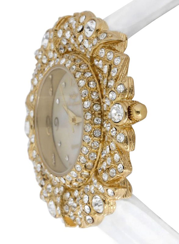 Mon Grandeur Analog Watch for Women with Leather Band and Mother of Pearl Dial, Water Resistant, Crystal Studded, IN-82438, White