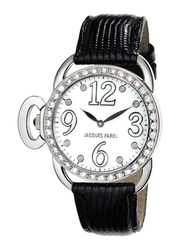 Jacques Farel Analog Watch for Women with Leather Band, FCL1000, Black-White
