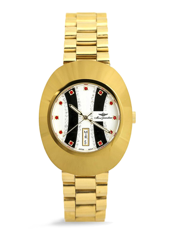 Mon Grandeur Analog Watch for Women with Stainless Steel Band, GR-INRD1608GGGP, Gold-White