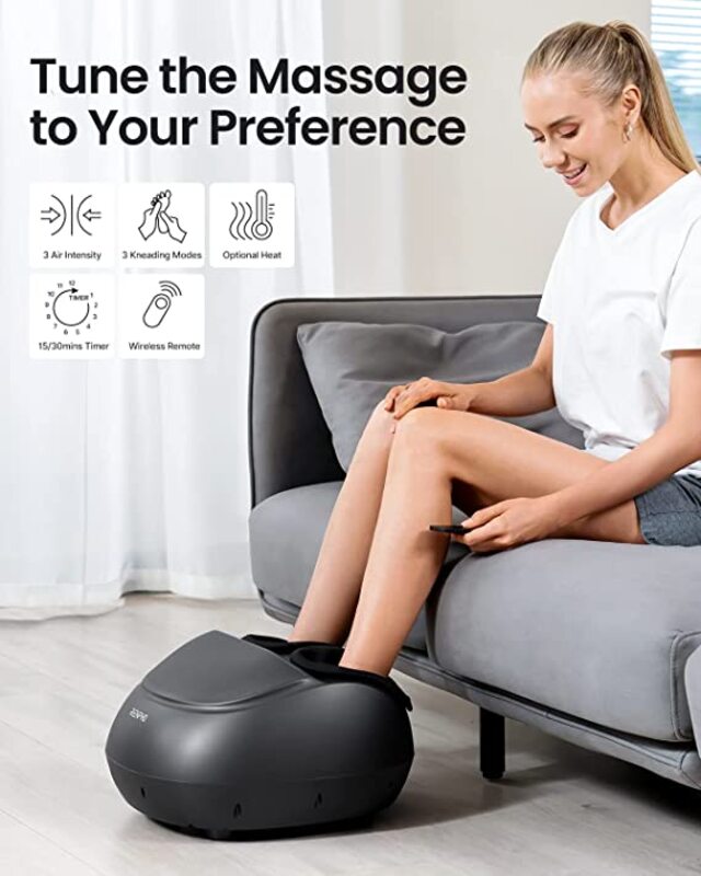 RENPHO Foot Massager Machine with Heat and Remote, Shiatsu Deep Kneading, Delivers Relief for Tired Muscles and Plantar Fasciitis,Fits feet up to Unisex Size 12-Black