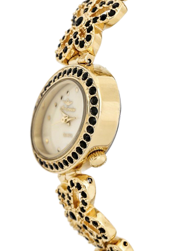 Mon Grandeur Analog Watch for Women with Stainless Steel Band, Water Resistant, Crystal Studded, GR-IN71202, Gold-Beige