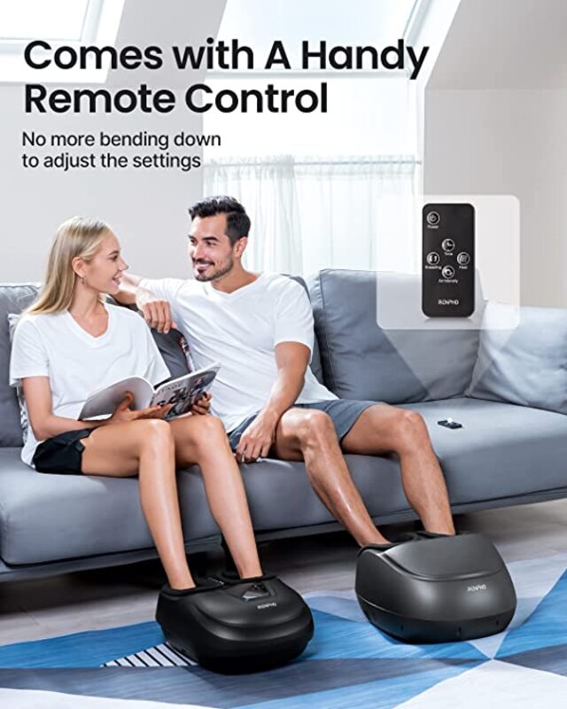 RENPHO Foot Massager Machine with Heat and Remote, Shiatsu Deep Kneading, Delivers Relief for Tired Muscles and Plantar Fasciitis,Fits feet up to Unisex Size 12-Black