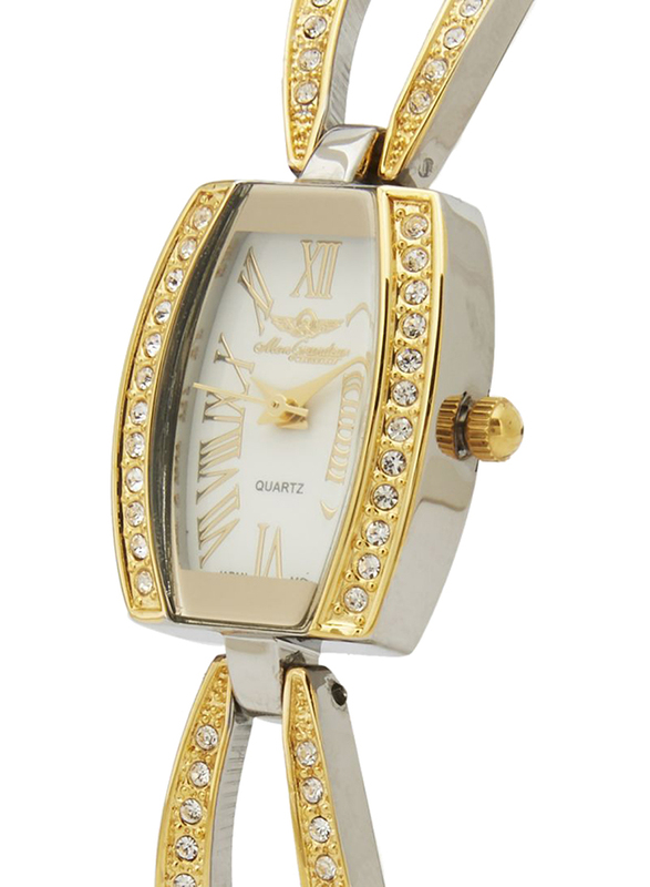 Mon Grandeur Analog Watch for Women with Metal Band, Water Resistant, HG3814L2T, Silver/Gold-White