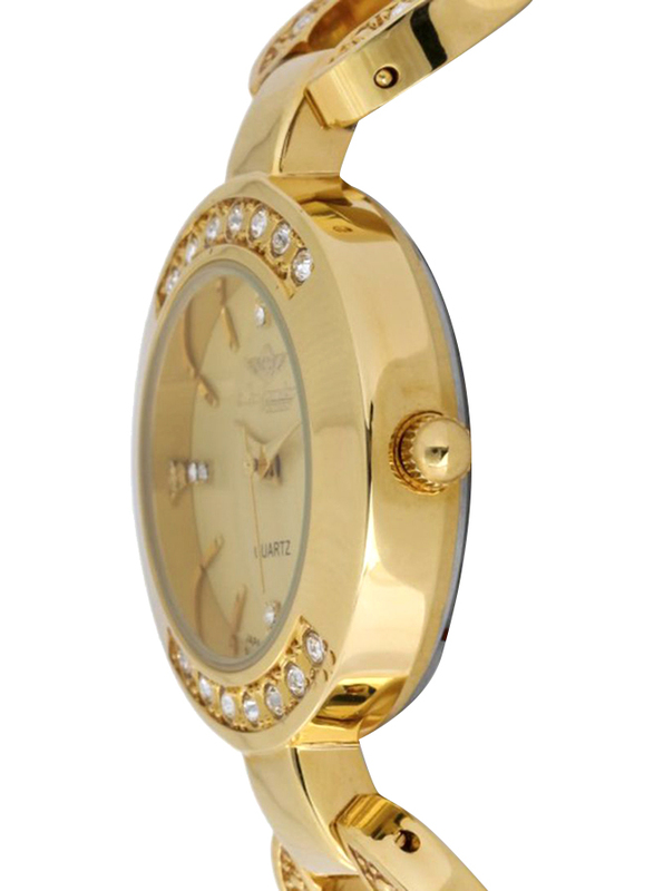 Mon Grandeur Crystal Studded Analog Quartz Watch for Women with Stainless Steel Band, Water Resistant, HG-3815, Gold