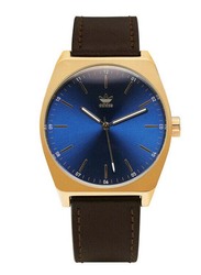 Adidas Process L1 Analog Unisex Watch with Leather Band, Water Resistant, Z05-2959-00, Brown-Blue/Gold