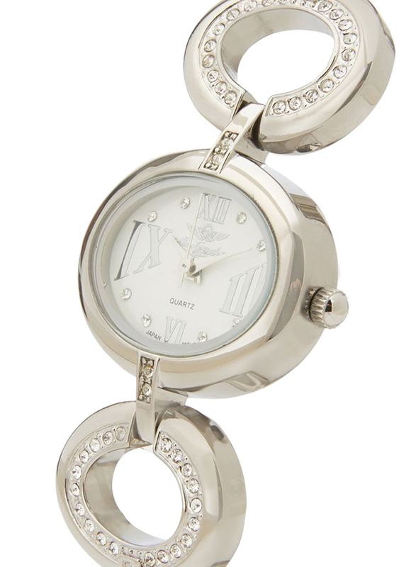 Mon Grandeur Analog Watch for Women with Metal Band, Water Resistant, HG3811LSS, Silver-White
