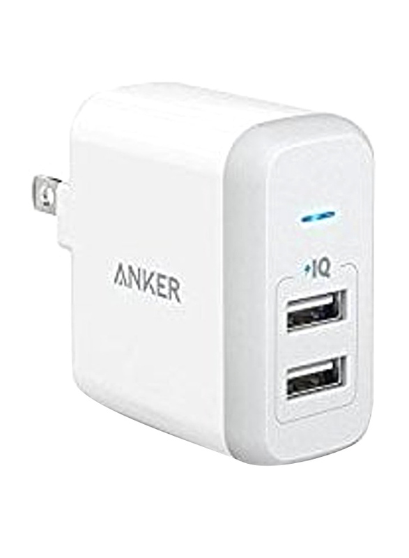 Anker PowerPort II 2-Port USB Wall Charger with Micro USB Cable, White