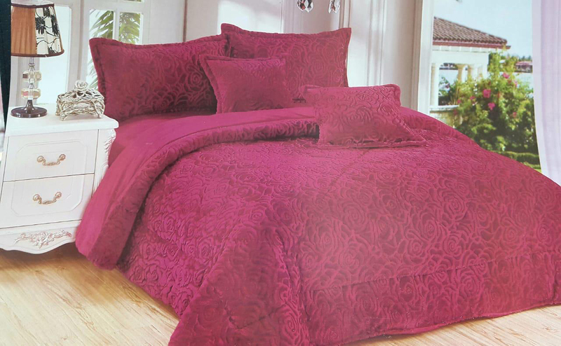 6-Piece Floral Reversible Quilt Set, 1 Bedspreads + 1 Comforter + 2 Cushions Case + 2 Pillow Case, Rose, King
