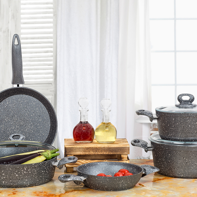 Alkar 9-Piece Smart Non-Stick Forged Cast Granite Cookware Set, Black