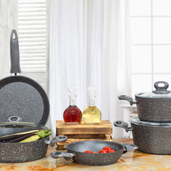 Alkar 9-Piece Smart Non-Stick Forged Cast Granite Cookware Set, Black