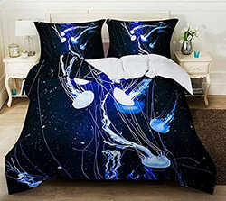 3-Piece 3D Night's Digital Bright Jellyfish Printed Comforter Set, 1 Comforter + 2 Pillow Covers, King, Multicolour