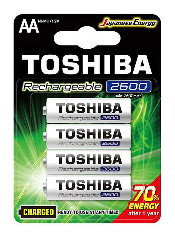 

Toshiba 4-Piece AA Rechargeable Batteries, 2600mAH, Silver