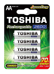 Toshiba 4-Piece AA Rechargeable Batteries, 2600mAH, Silver