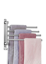 No Drilling Stainless Steel 5-Arms Swing Swivel Towel Rack Bar for Bathroom, Silver