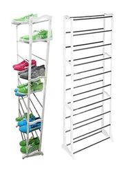 10-Tier Shelves Shoe Rack and Organizer, White/Silver