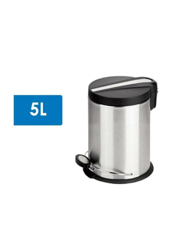 Stainless Steel Round Step Waste Bin with Soft Close Lid, 5 Liters, Silver