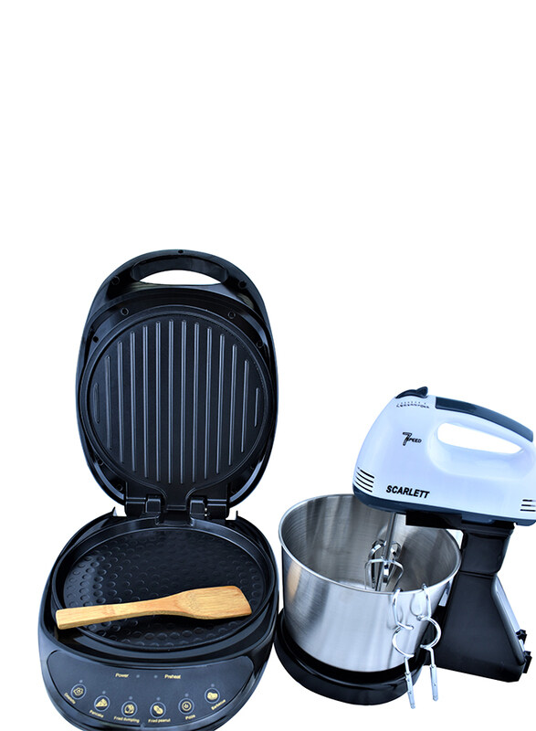 

Minda Electric Non-Stick Grill Pan Crepe Maker with Scarlett Stand Mixer, Black/White
