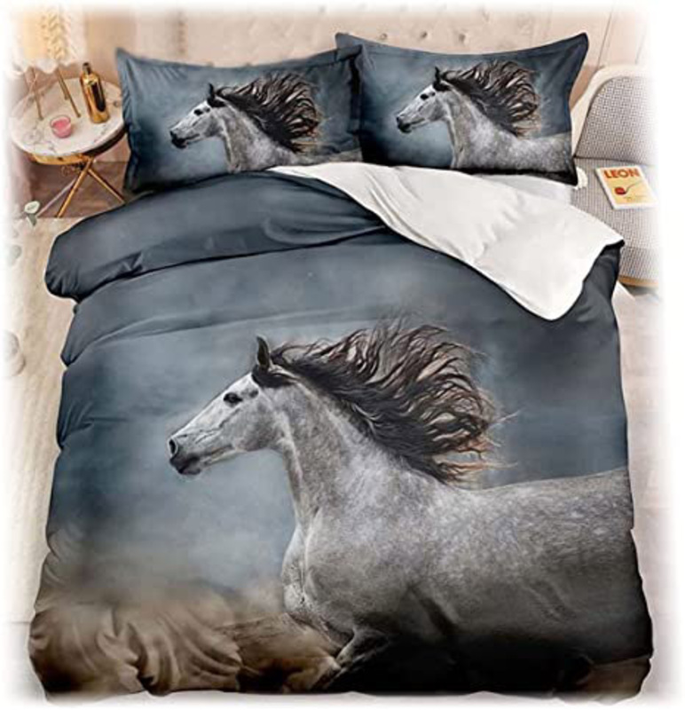 3-Piece 3D Night's Digital Horse Printed Comforter Set, 1 Comforter + 2 Pillow Covers, King, Multicolour