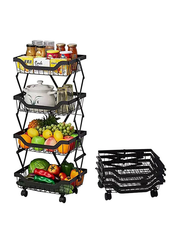 

Generic 4 Tier Foldable Storage Organizer with Wheels Stackable, Black