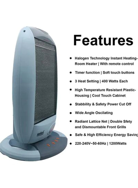 Sanford Halogen Room Heater, 1200W, SF1252RH BS, Grey