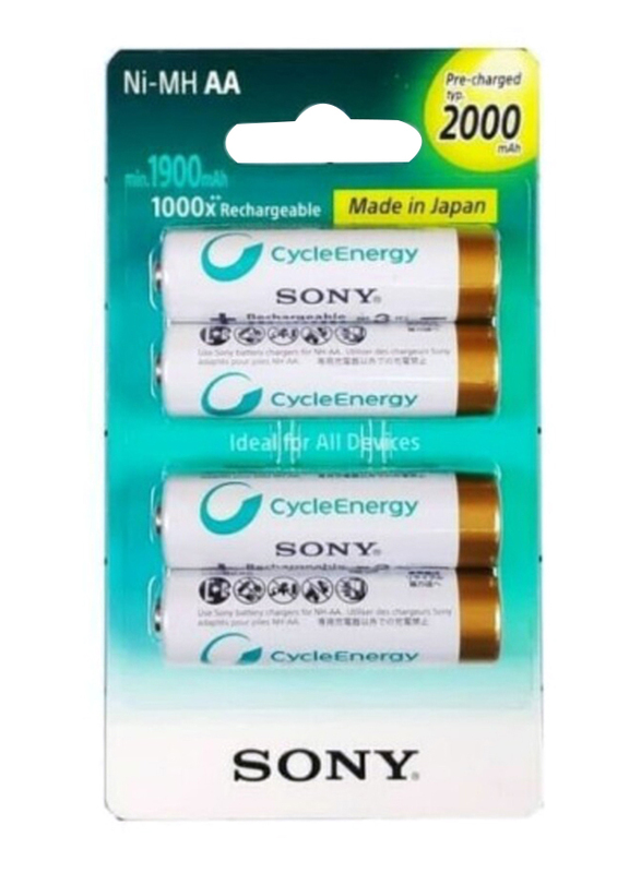 Sony Cycle Energy Ni-MH AAA Rechargeable Batteries, 4 Pieces, White