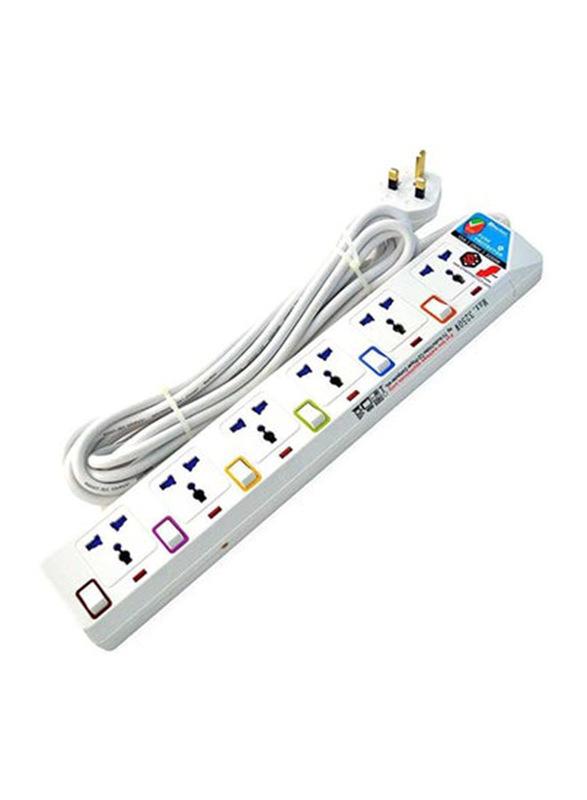 Narken 6 Outlets Extension Universal Socket with Indicate Light, 5 Meters, EM-EZ, White
