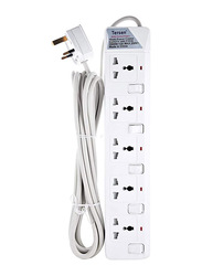 Tersen 5 Outlets Power Extension Cord Strips, 5 Meter Cable, White