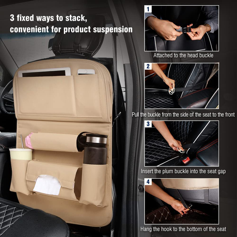 Idesign Car Backseat Organizer with Tablet Holder and 8 Storage Pockets, Brown